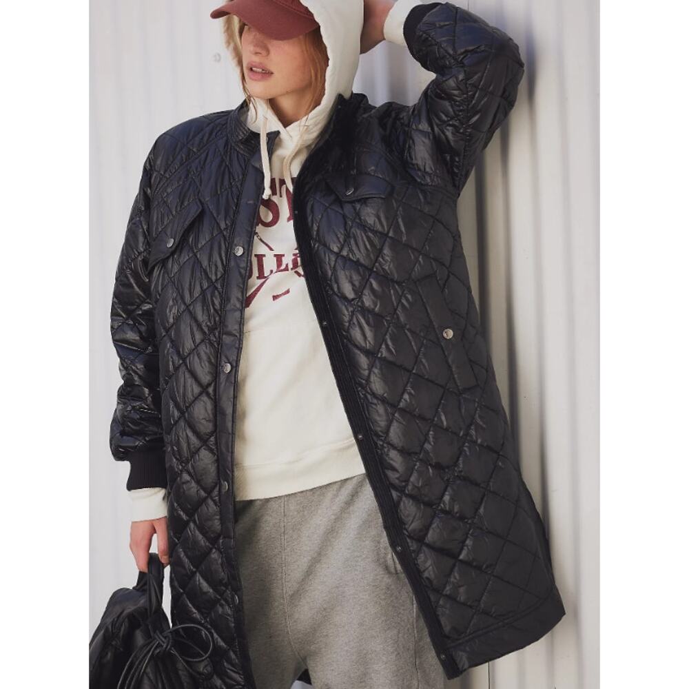Free People Movement Forest Vibes Midi Puffer Jacket in Black Size XS NWOT $268